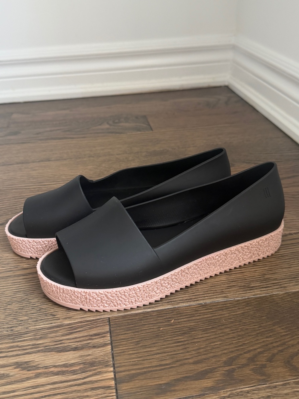 Melissa Black Slip-On Flats with Pink Trim